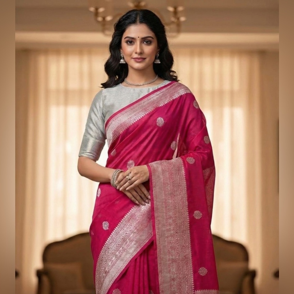 Indian saree come with unstitched blouse pc